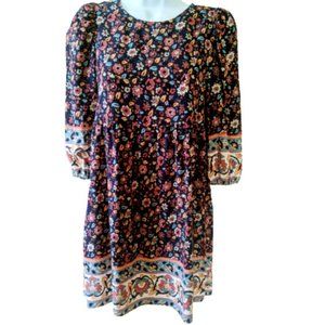 Bebop Women’s XS Boho Hippie Navy Baby Doll Mini Dress w Pretty Floral Pattern